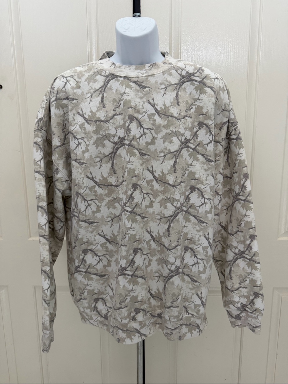State of Mine Beige Camo Leaf-Print Long Sleeve SweatShirt Sz XL